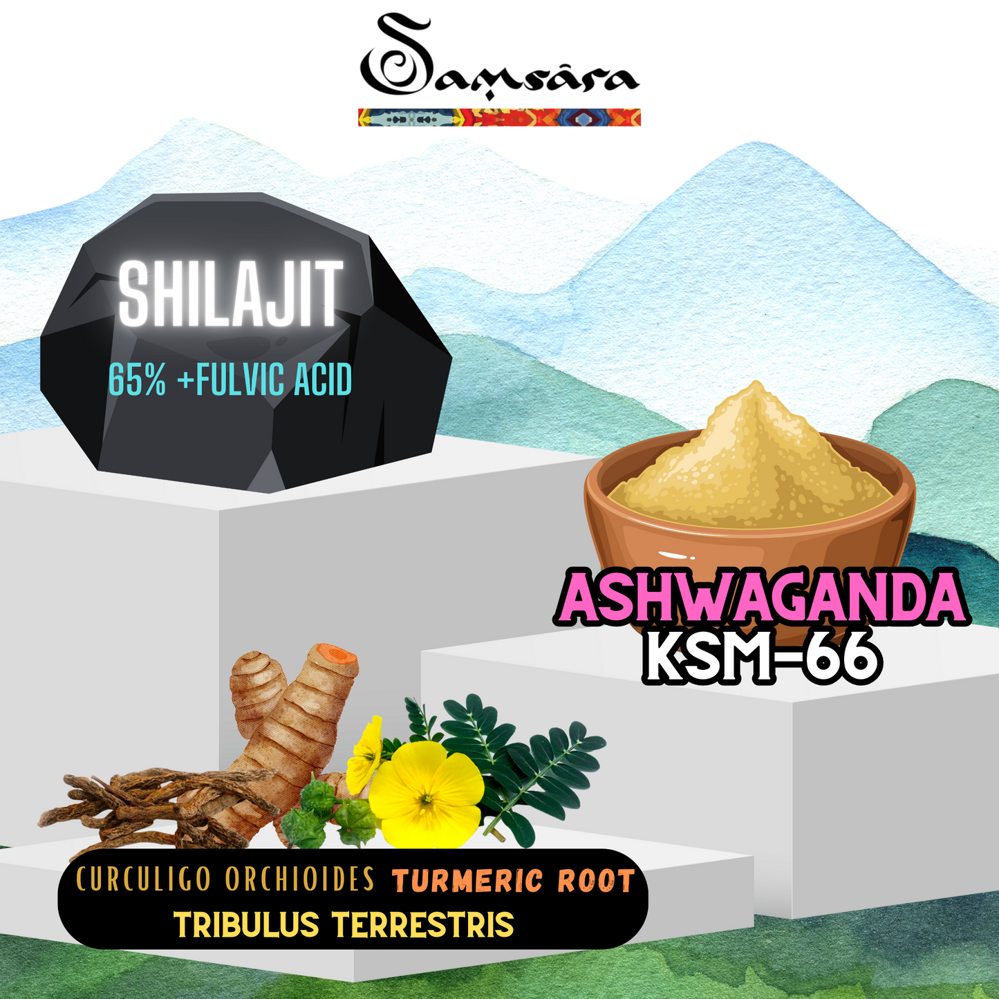 Samsara Shilajit TESTOSTERONE PLUS | Ashwagandha ksm-66 | Estratto di Tribulus Terrestris | Erbe medicinali - Più Vigore ed Energia, 30% in Più Testosterone, NO Amaro. (25g) - SamsaraFragrances