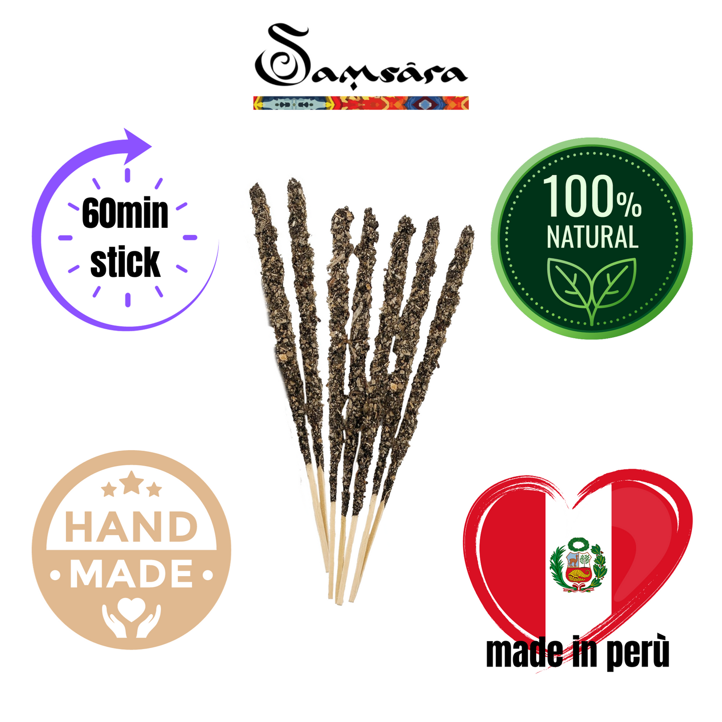 Incenso Peruviano in Stick - Palo Santo, Agrumi e Citronella - Grani ed Erbe 100% Naturali - SamsaraFragrances