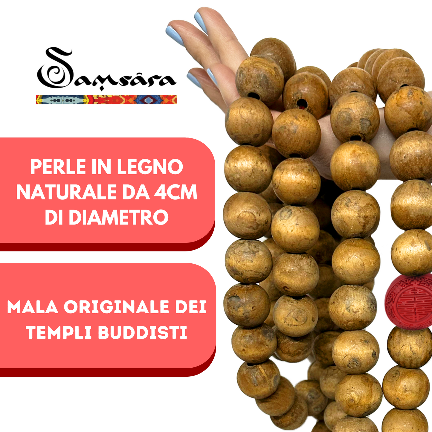 Samsara Tibetan necklace 7 Ordonic chakra with 7 different stones and black lava - Mala Tibetan with 108 grains - religious Buddhist rosary