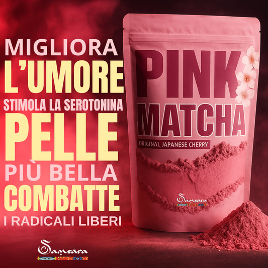 SAMSARA Tè Matcha ROSA - SAPORE NATURALE| Cherry powder 100% Bio | Migliora la pelle e l'Umore - MADE IN JAPAN 30g