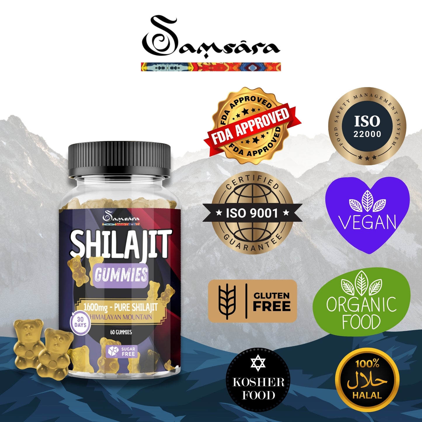 Samsara 30 biscuits with artisan and vegan shilajit | Natural energy | 1 per day with 200mg of Shilajit 65% of Fulvic acid, lactose, no GMO, no preservatives