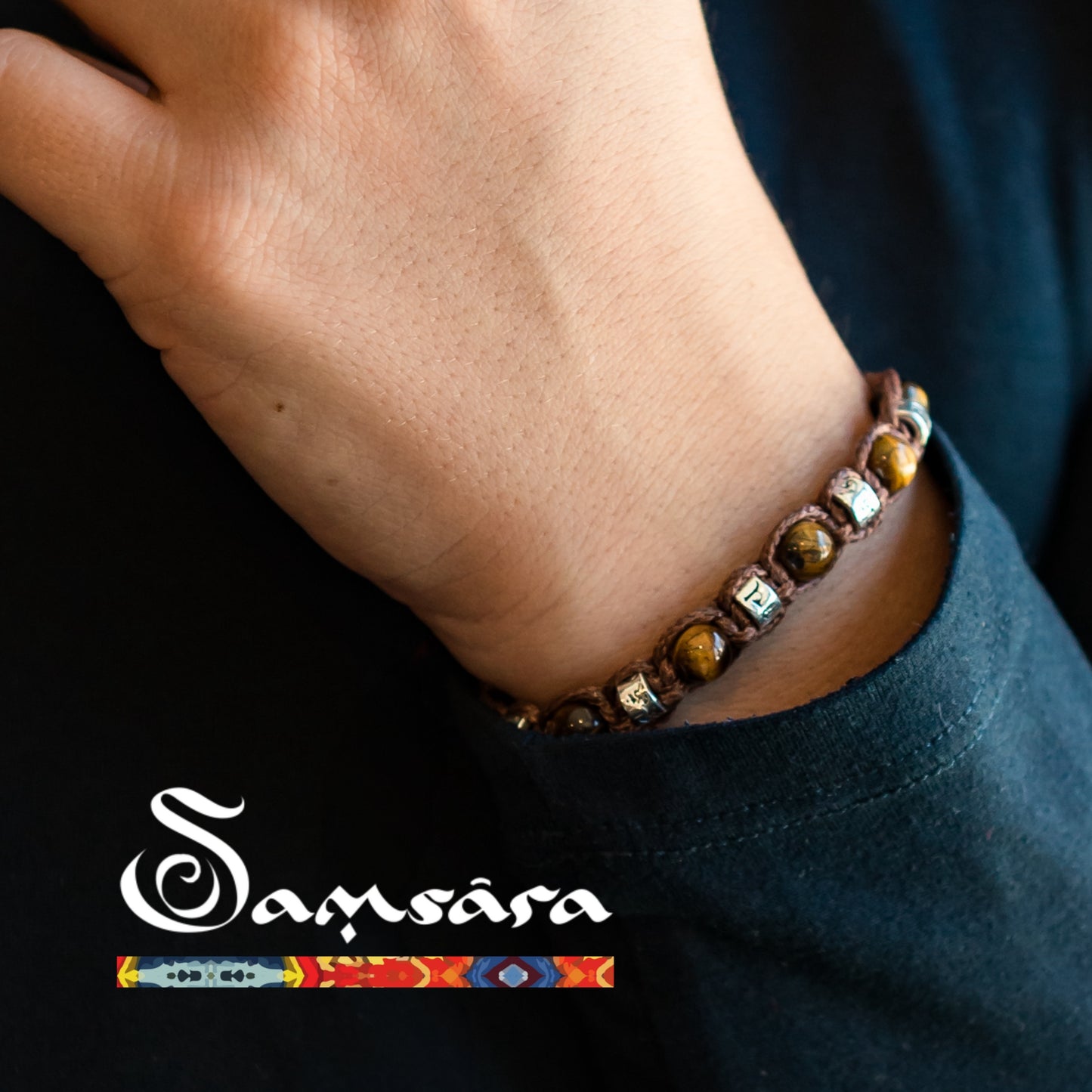 Buddhist Tibetan Kailash bracelet - Spiritual bracelet with white agate - white cotton wire