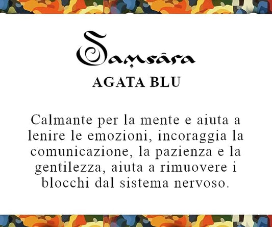Samsara Bracciale Tibetano Buddista, lunghezza Regolabile, gioiello mistico Portafortuna - Filo in cotone cerato AGATA BLU STRIATA - SamsaraFragrances