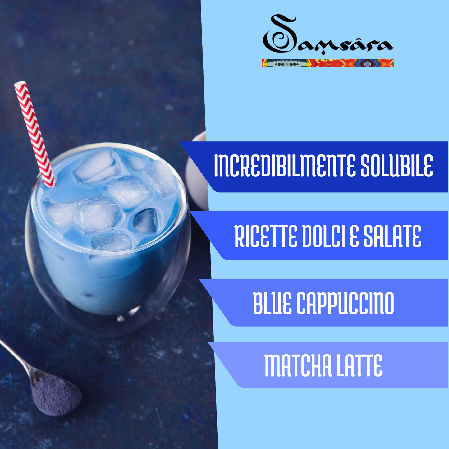 SAMSARA Tè Matcha BLU - SAPORE NATURALE| Fiori di Piselli blu Farfalla 100% organico | Contro Ansia e Stress, Antiossidante Naturale, Made in Thailandia | Viral web content - SamsaraFragrances