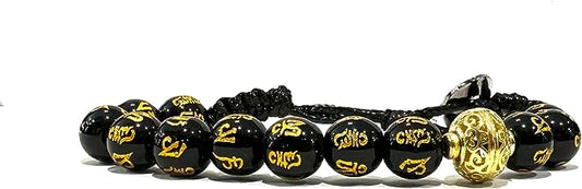 Samsara Bracciale Tibetano Buddista, lunghezza Regolabile, gioiello mistico Portafortuna - Filo in cotone cerato MANTRA IN ONICE - SamsaraFragrances