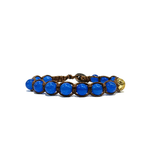 Samsara Buddhist Tibetan bracelet - Shamballa with Blue Agata - black cotton wire