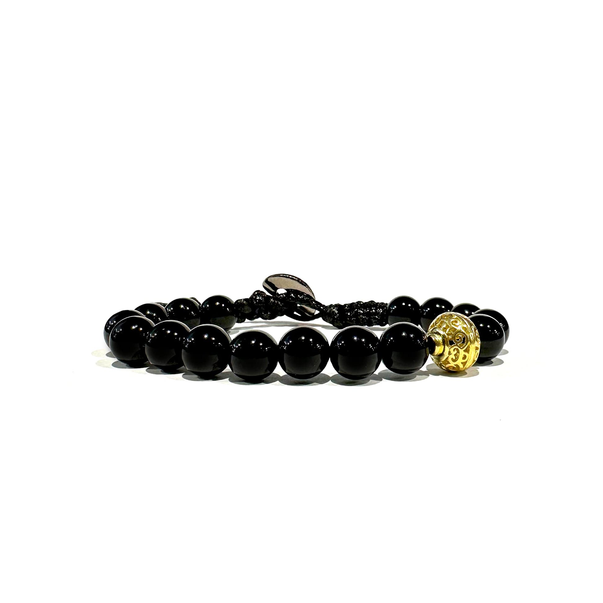 Samsara Bracciale Tibetano Buddista, lunghezza Regolabile, gioiello mistico Portafortuna - Filo in cotone cerato ONICE NERO LUCIDO - SamsaraFragrances
