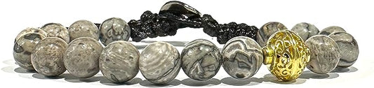 Samsara Bracciale Tibetano Buddista, lunghezza Regolabile, gioiello mistico Portafortuna - Filo in cotone cerato AGATA FOSSILE - SamsaraFragrances