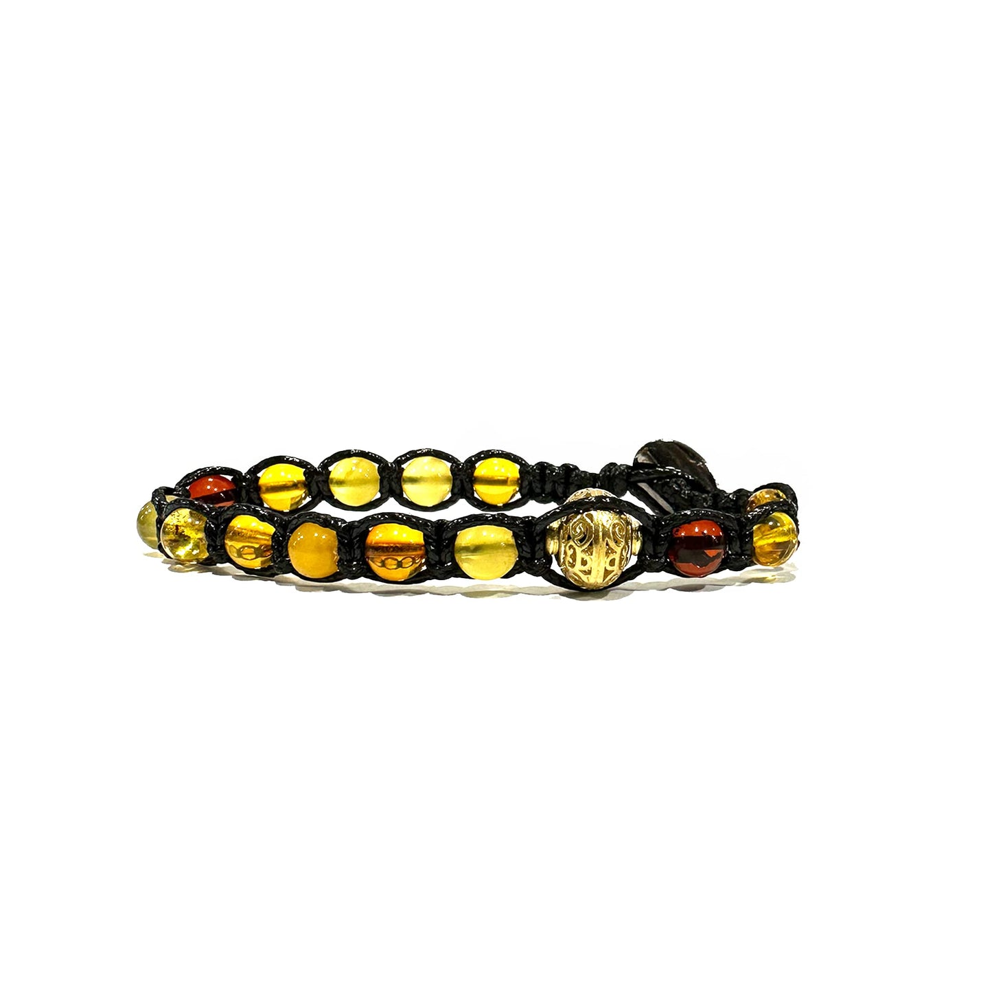 Buddhist Tibetan bracelet in amber - Therapeutic and spiritual bracelet wellness and body - wire in cotton cerato brown