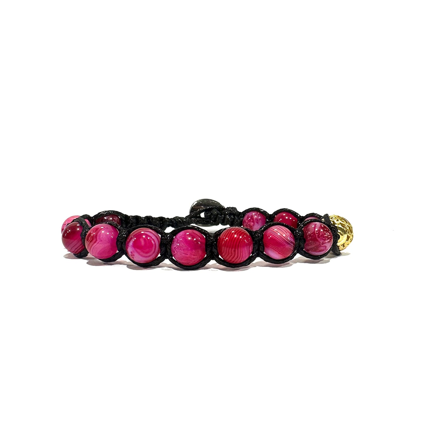 Samsara Buddhist Tibetan bracelet - Shamballa with Fuchsia Agata - Cotton wire Cerato Marrone