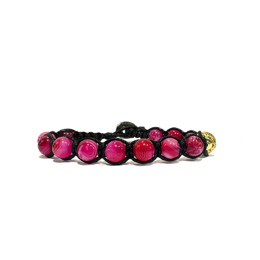 Samsara Buddhist Tibetan bracelet - Shamballa with Fuchsia Agata - Cotton wire Cerato Marrone