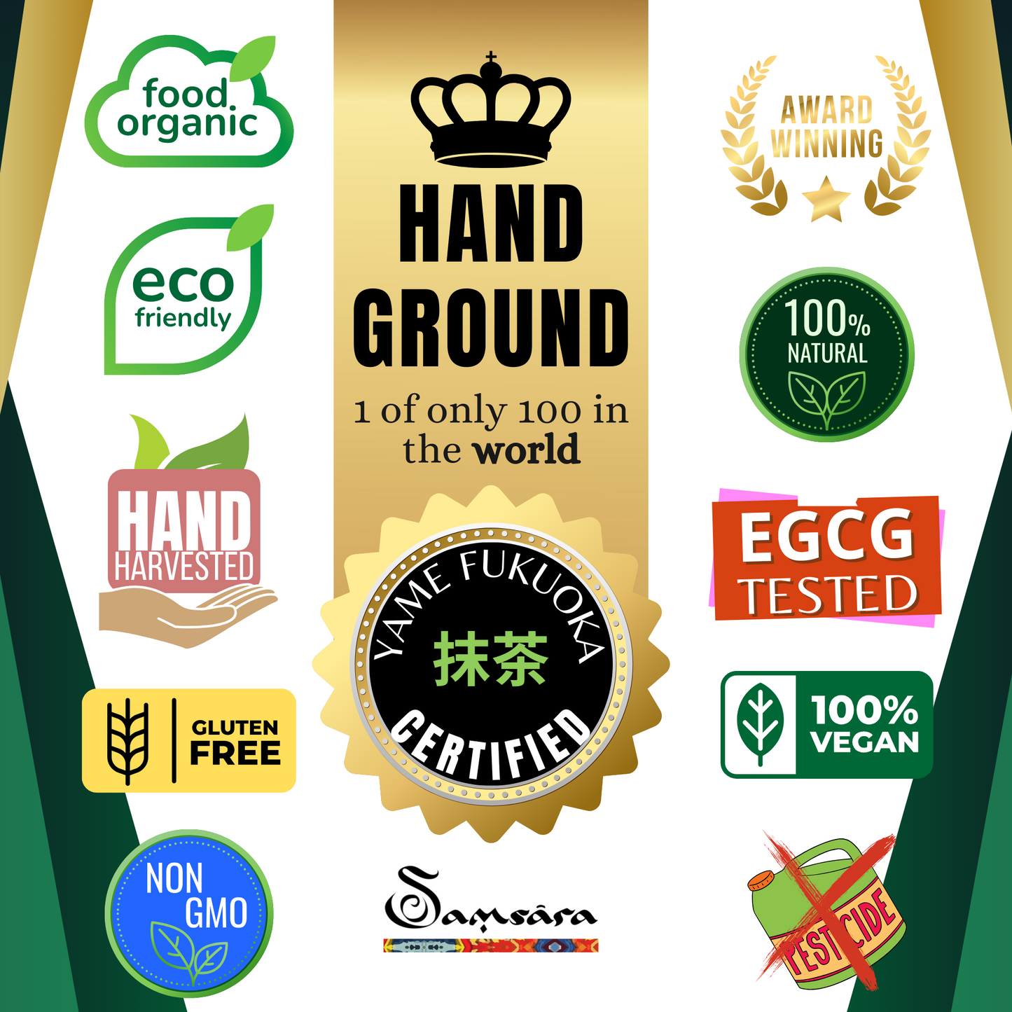 Samsara Matcha Cerimoniale Grado IMPERIALE Premium | Raccolto a Mano in Giappone a YAME Fukuoka, Macinato a Pietra | NO Cottura Vapore | Testato EGCG | E-guida e Bugiardino (25g) - SamsaraFragrances