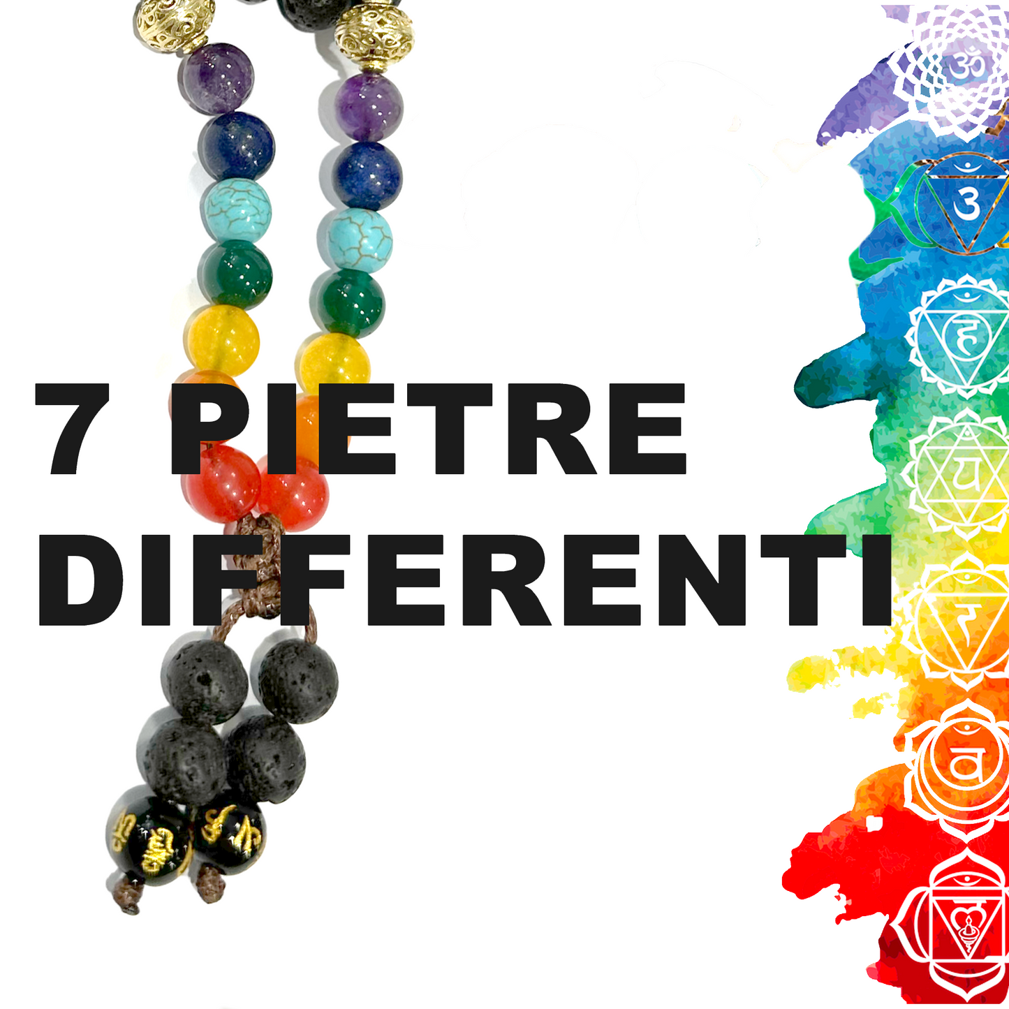 Samsara collana tibetana 7 CHAKRA Orgonico con 7 pietre diverse e Lava Nera - mala tibetano con 108 grani - Rosario Buddista Religioso - SamsaraFragrances
