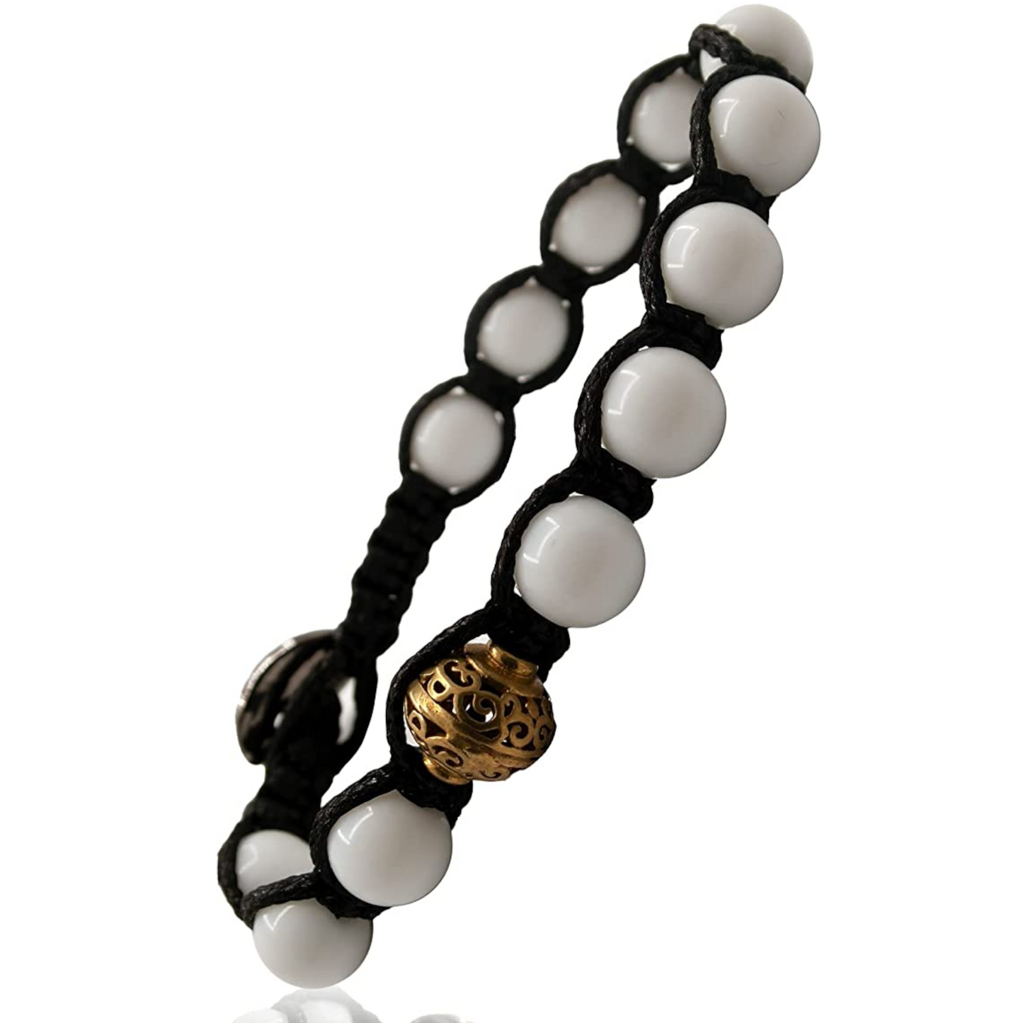 Samsara Buddhist Tibetan bracelet - Shamballa with stone in Bianca Agata - Cotton wire.
