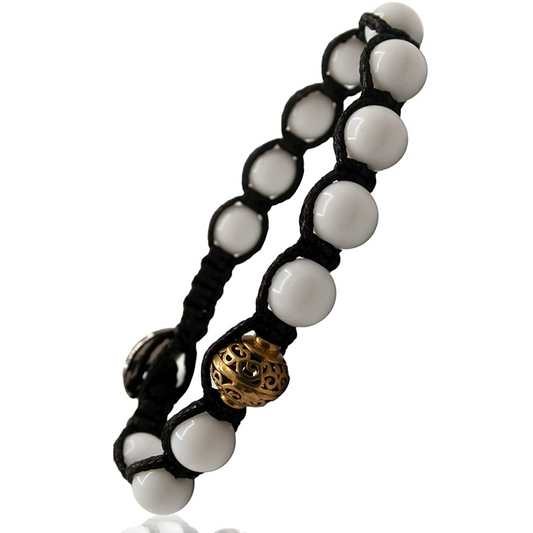 Samsara Buddhist Tibetan bracelet - Shamballa with stone in Bianca Agata - Cotton wire.