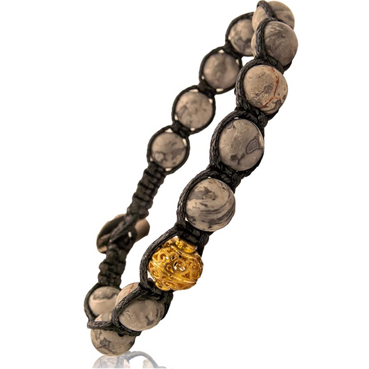 Samsara Buddhist Tibetan bracelet - Shamballa with stone in Fossil Agata - Cotton wire Cerato Marrone