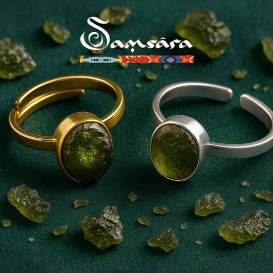 Samsara - Anello Moldavite in argento 925 naturale certificata con garanzia, regolabile