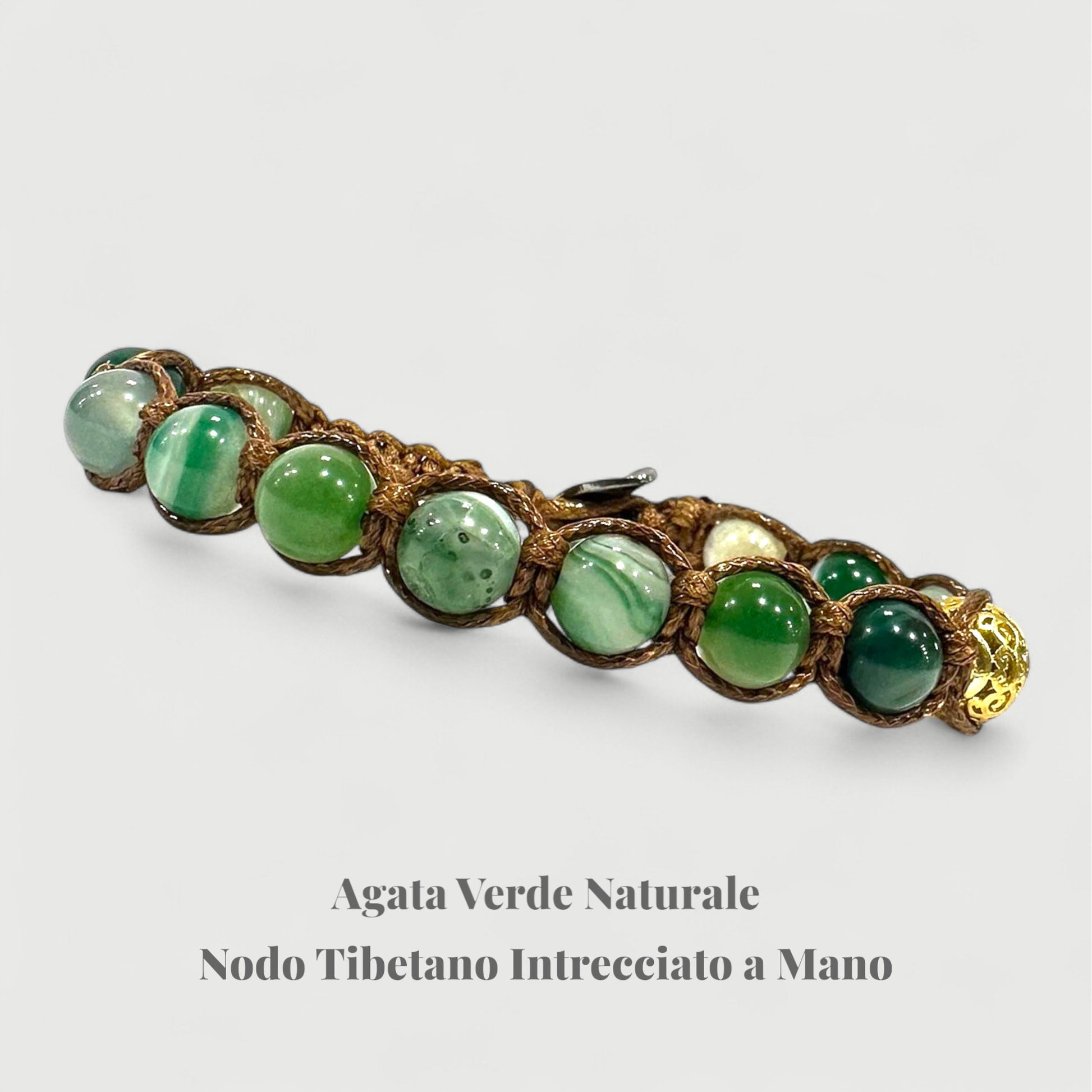 Bracciale Samsara Shamballa Agata Verde – Nodo tibetano artigianale regolabile, pietre naturali 8mm