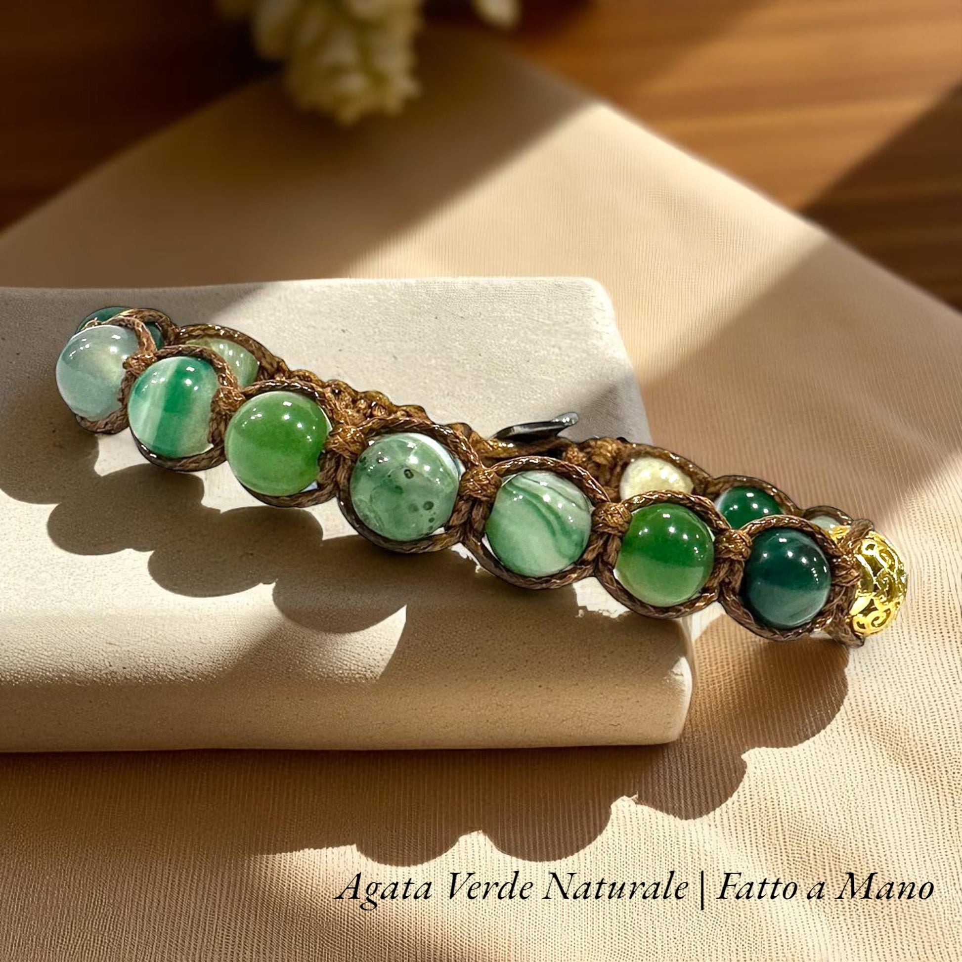 Bracciale Shamballa in agata verde – Gioiello artigianale spirituale, unisex