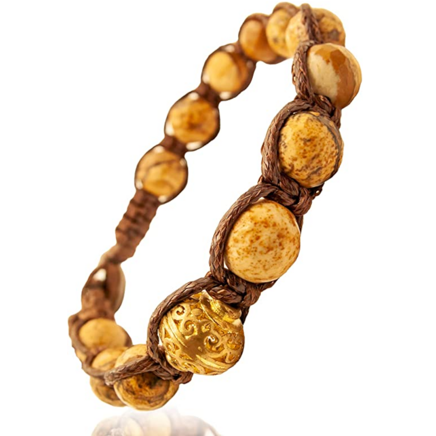 Samsara Buddhist Tibetan bracelet - Shamballa with Paesina DiaSpro - black cotton wire