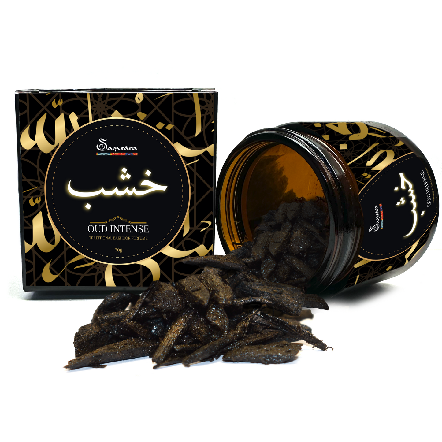 Samsara Profumo Arabo solido Bakhoor con legno di Oud ultra Persistente | Profumo per Corpo, Capelli ed Indumenti - FARIS OUD | 20g - Made in Dubai - SamsaraFragrances