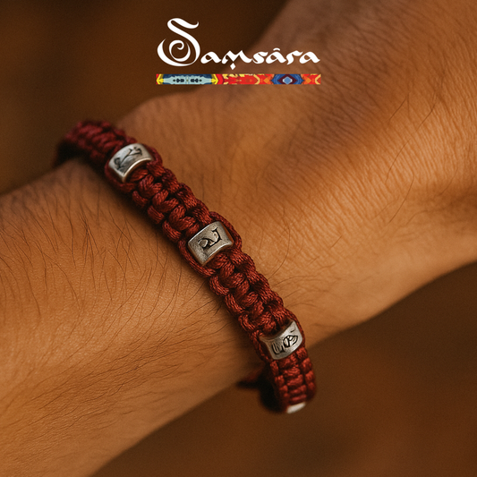 SAMSARA 7 nodi - Bracciale rosso della fortuna in Argento 925 regolabile