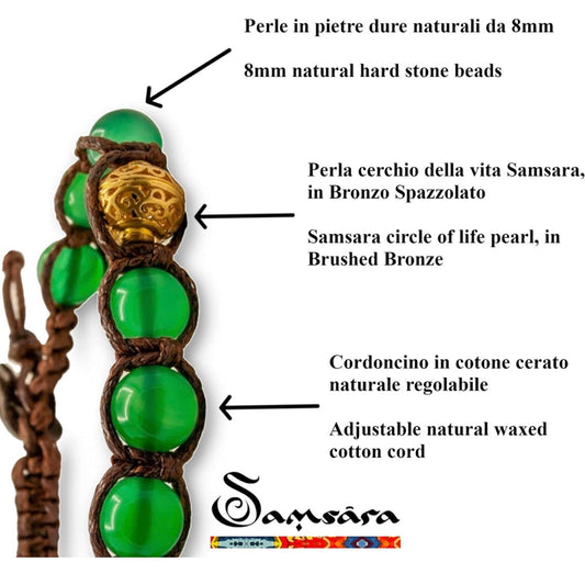 Samsara Kids Bracciale Tibetano Buddista per Bambino/Bambina – Shamballa con Pietra in Agata Bianca - Filo in Cotone Cerato Marrone - SamsaraFragrances