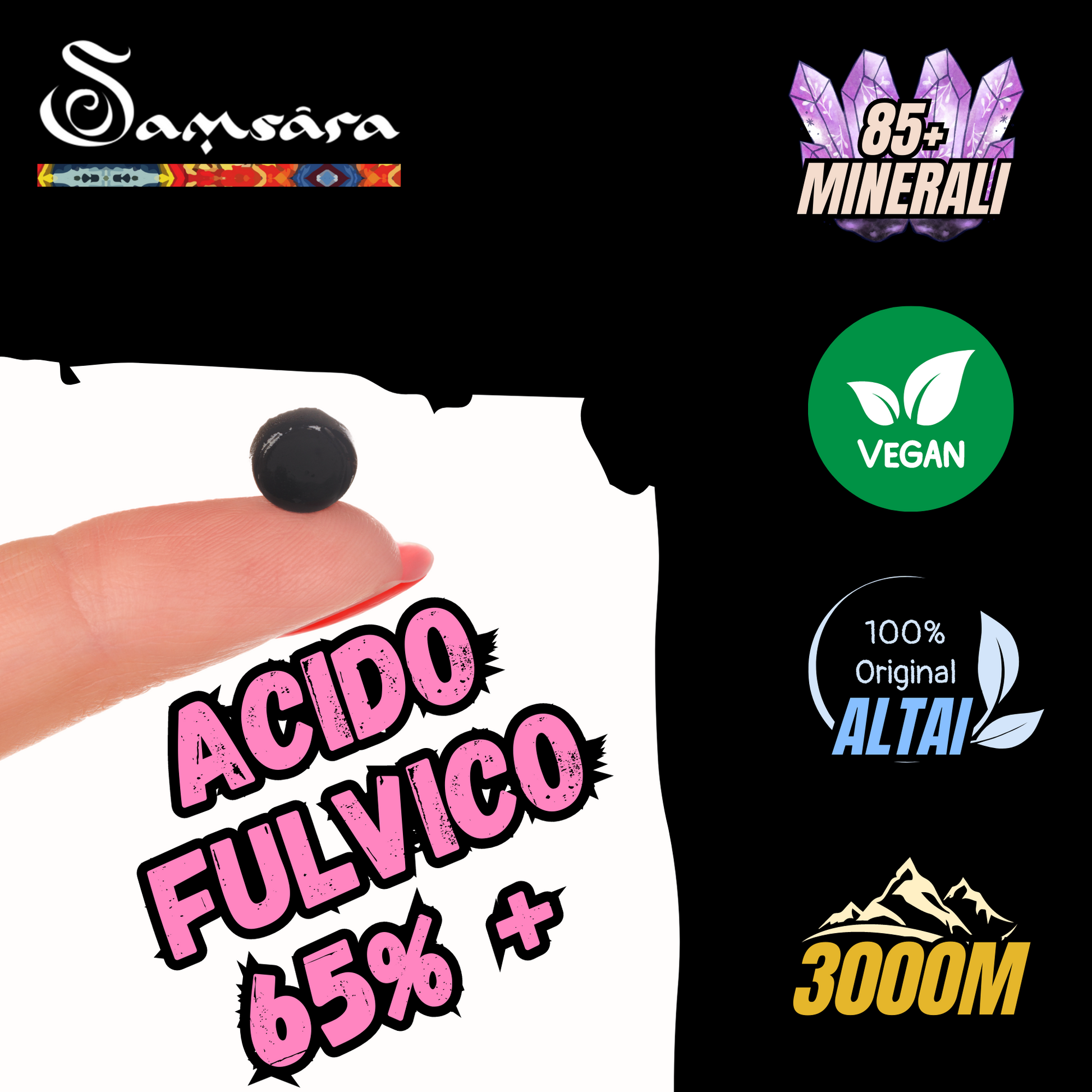 Shilajit Resina Mumijo Puro 100% - Montagne Altai | Certificati Internazionali | 65+ Acido Fulvico, 85 Minerali, Energia Fisica e Benessere - Dosatore, E-guida e Bugiardino (25g) - SamsaraFragrances