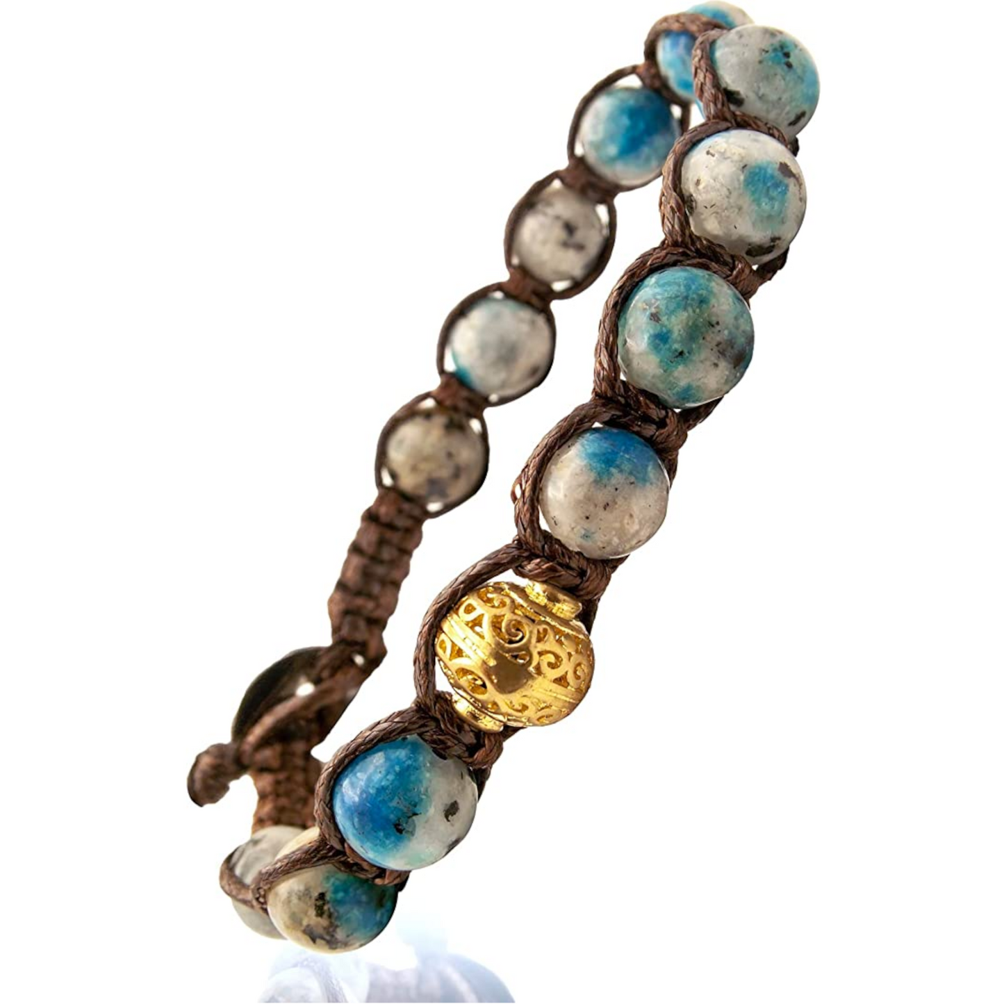 Samsara Buddhist Tibetan bracelet - Shamballa with Azzurrita del K2 - black cotton wire