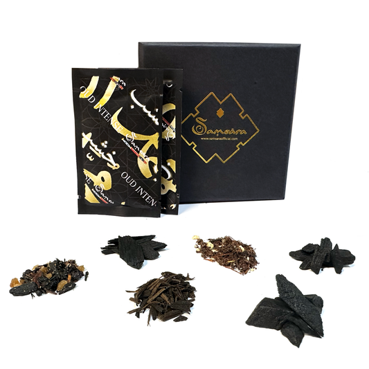 Samsara Solid Arabic perfume Bakhoor with ultra persistent oud wood | Body perfume, hair and clothing - Amber Oud | 20g - Made in Dubai