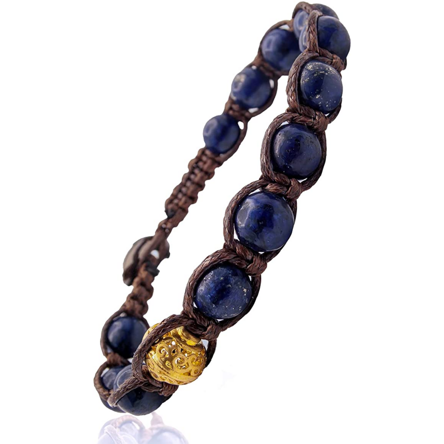 Samsara Buddhist Tibetan bracelet - Shamballa with lapislazzuli - black cotton wire