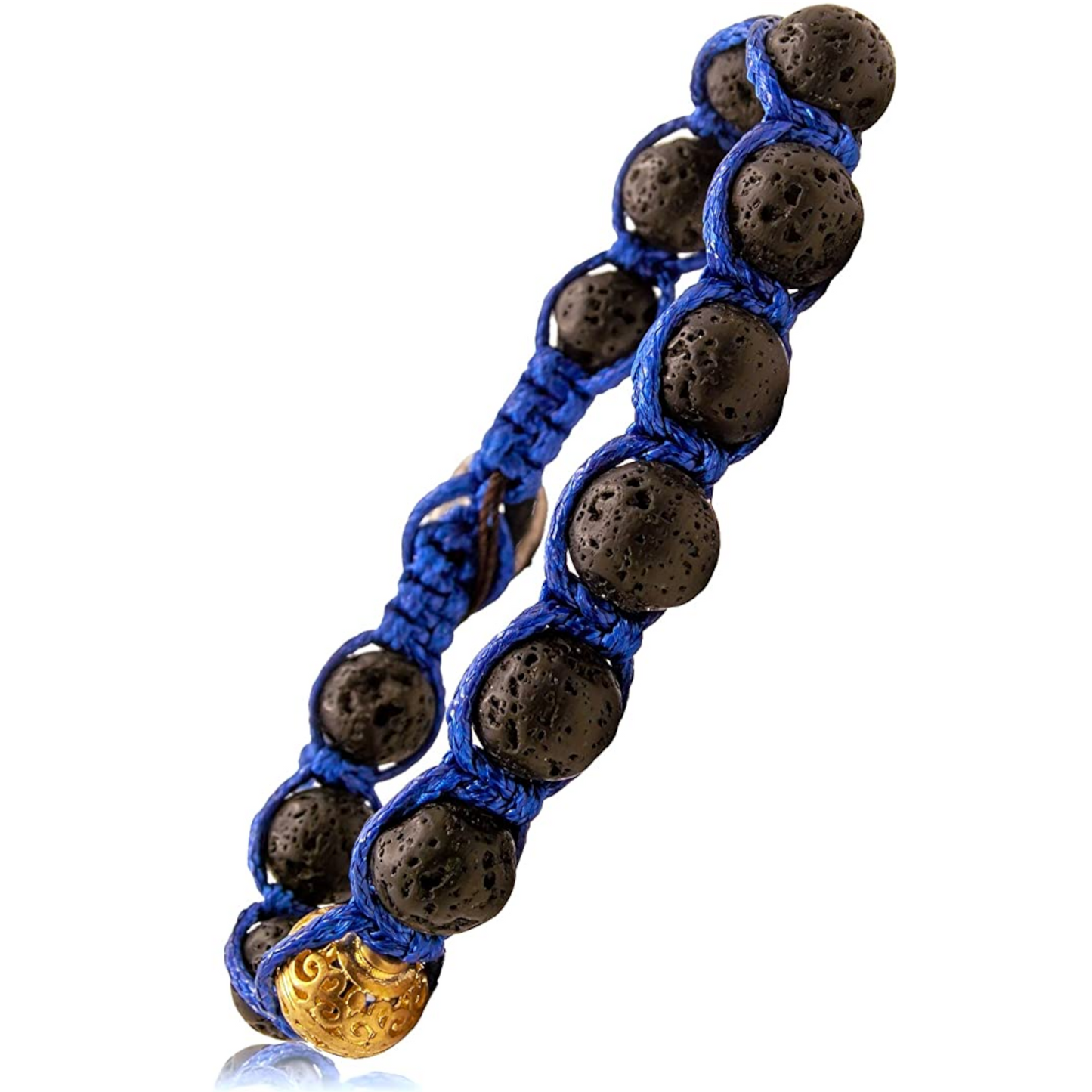Samsara Buddhist Tibetan bracelet - Shamballa with black lava stone - Cotton wire Cerato Marrone