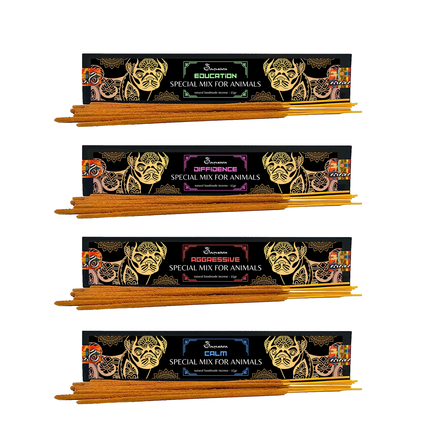 Incenso in Bastoncini Per Animali Fatto a Mano 100% Naturale, Controllo dell'Aggressività e Convivenza per Amici a 4 Zampe - Aromaterapia per animali - 15gr (AGGRESSIVE) - SamsaraFragrances
