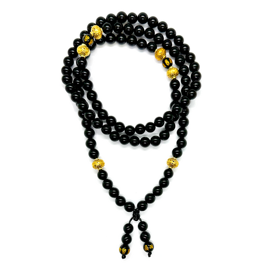 Samsara Collana Tibetana con Onice Nero - Mala Tibetano con 108 Grani - SamsaraFragrances