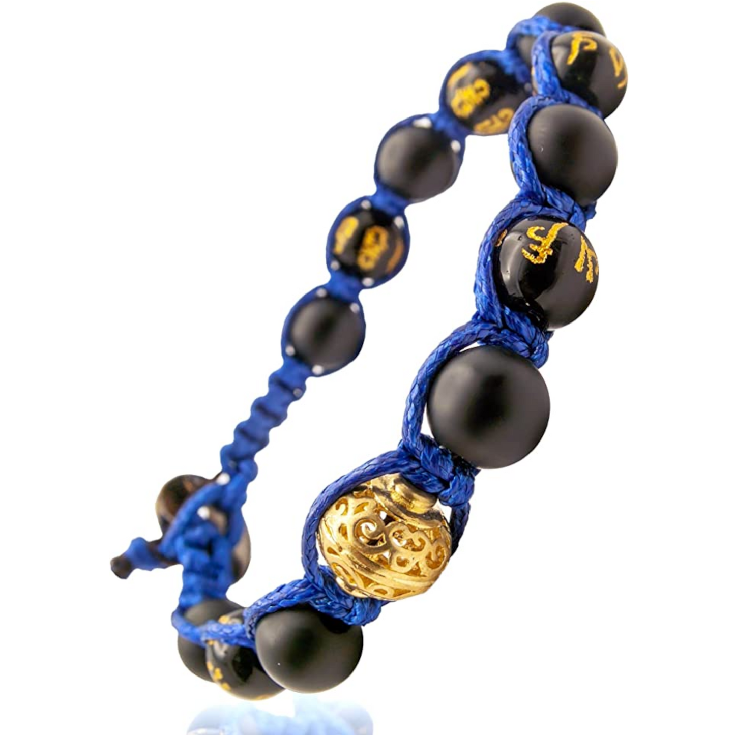 Samsara Buddhist Tibetan bracelet - Shamballa with opaque onyx and lucid onyx with mantra - cotton wire.