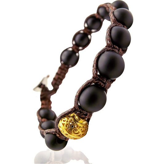 Samsara Buddhist Tibetan bracelet - Shamballa with opaque black onyx stone - blue cotton wire
