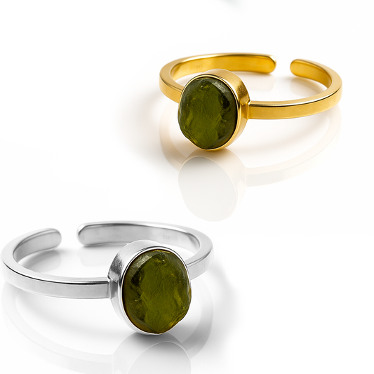 Samsara - Anello Moldavite in argento 925 naturale certificata con garanzia, regolabile