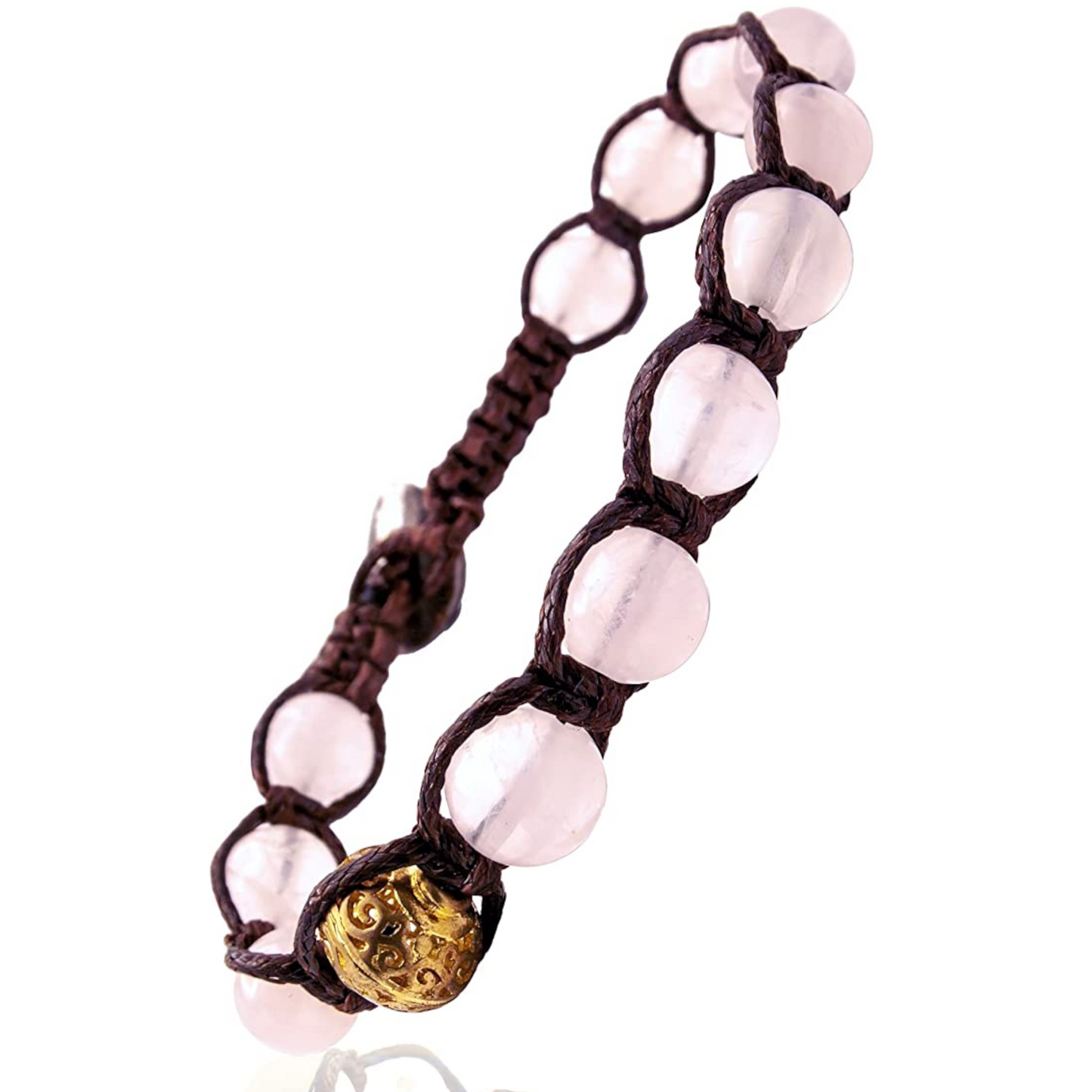 Samsara Buddhist Tibetan bracelet - Shamballa with pink quartz stone - black cotton wire