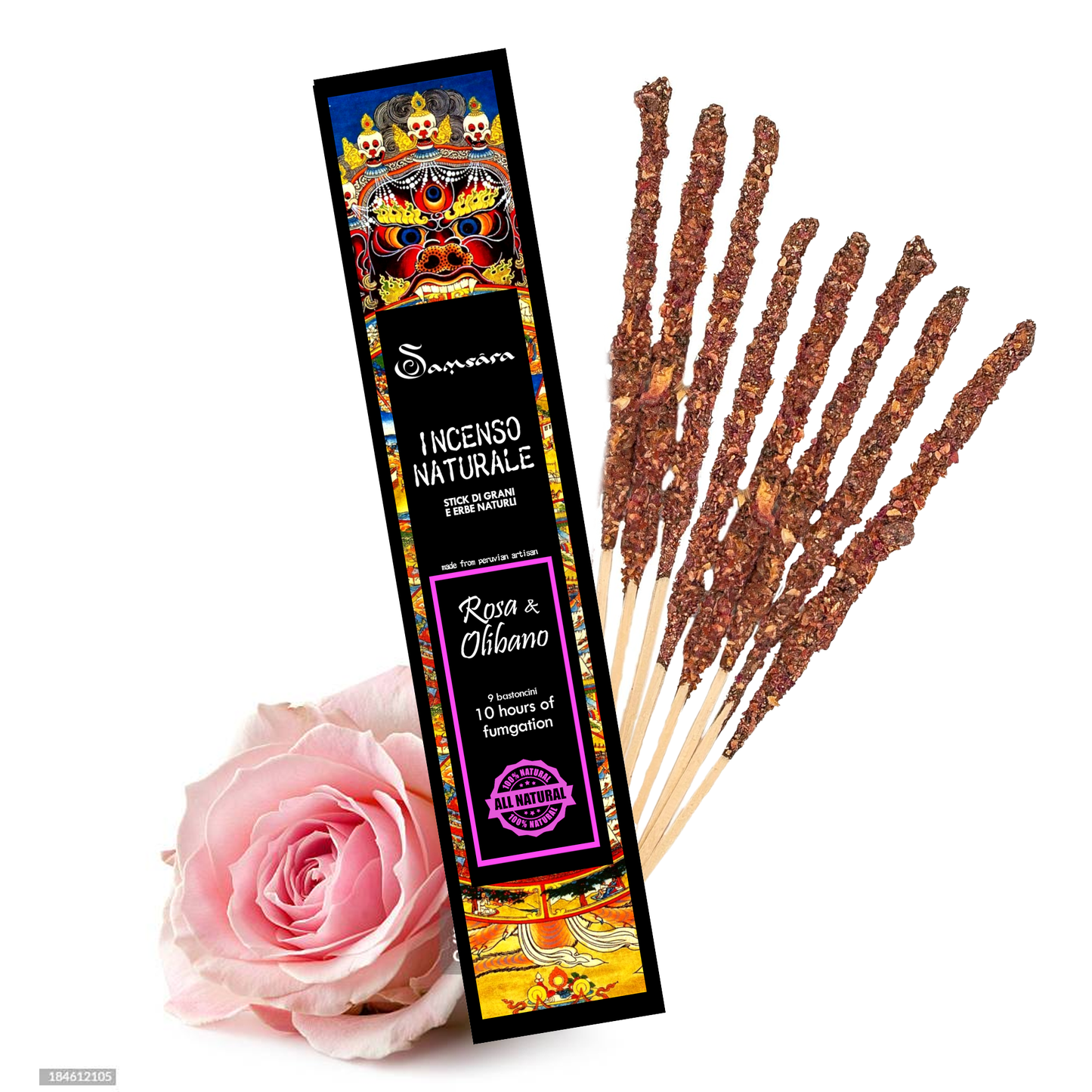 Incenso Peruviano in Stick - Rosa e Olibano - Grani ed Erbe 100% Naturali - SamsaraFragrances