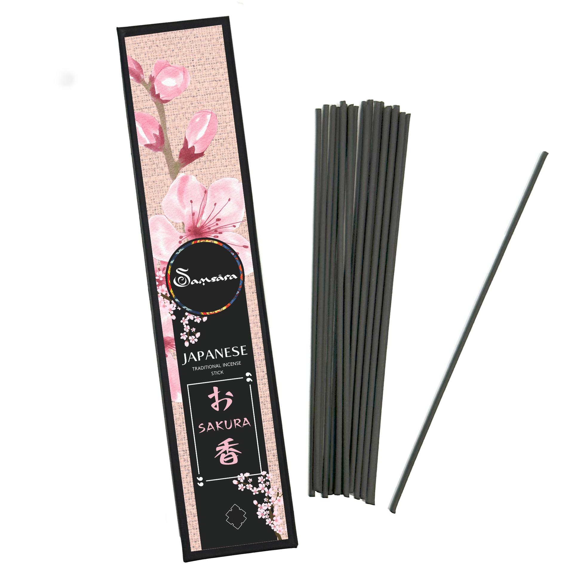 Samsara Incenso Giapponese in Stick senza anima in Legno - Solo Incenso Puro Arrotolato a mano, Aroma delicato e Persistente - 20 bastoncini (Sakura) - SamsaraFragrances