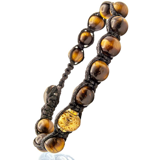 Samsara Buddhist Tibetan bracelet - Shamballa with tiger eye stone - brown cerato cotton wire