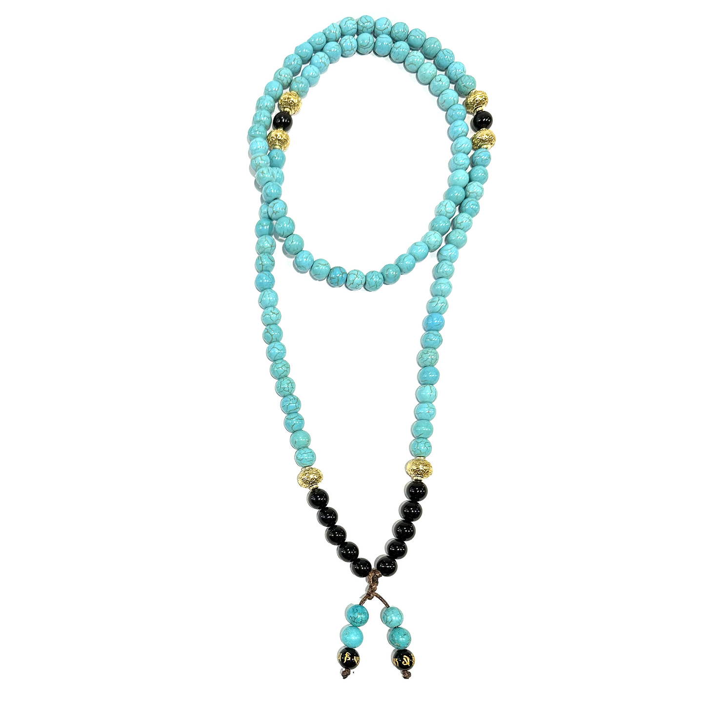 Samsara Collana Tibetana con Turchese Celeste e Onice Nero - Mala Tibetano con 108 Grani - SamsaraFragrances