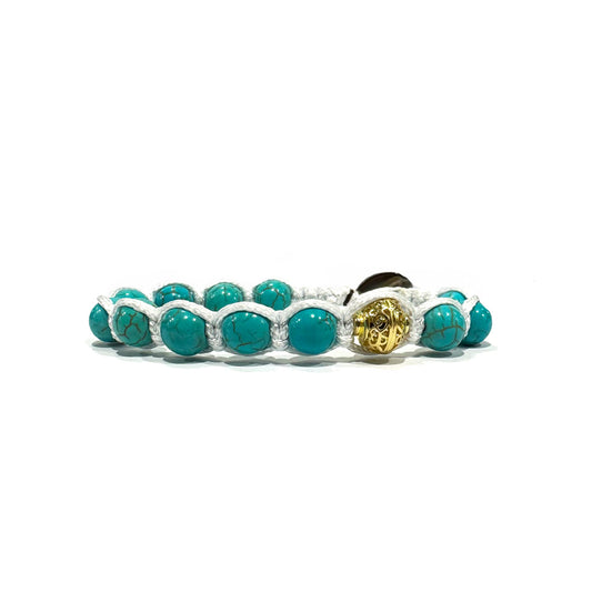 Bracciale Kailash Tibetano Buddista - Bracciale Spirituale Con Turchese Celeste - Filo in cotone cerato Bianco - SamsaraFragrances