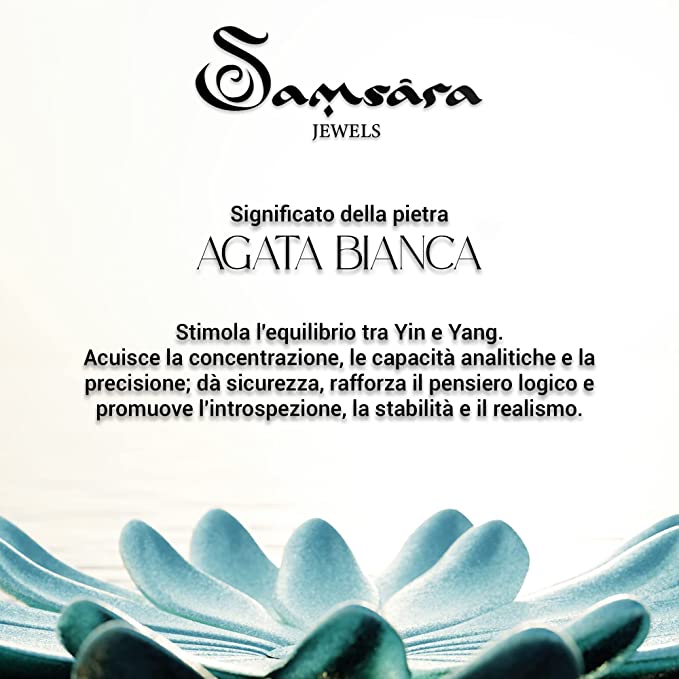 Samsara Bracciale Tibetano Buddista - Shamballa con Pietra in Agata Bianca - Filo in Cotone Cerato Marrone - SamsaraFragrances