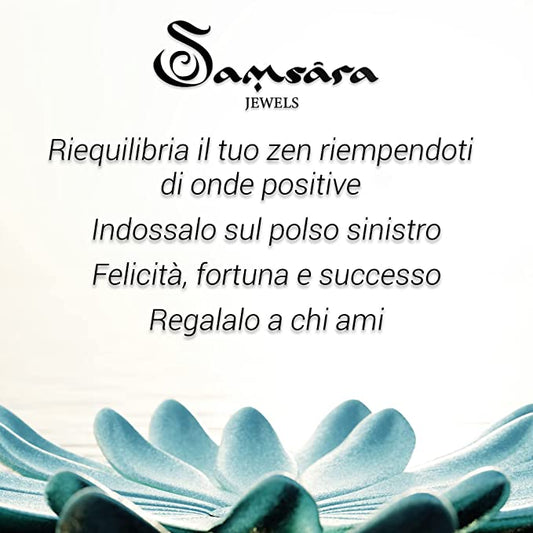 Samsara Bracciale Tibetano Buddista - Shamballa con Pietra in Onice Nero Lucido - Filo in Cotone Cerato Marrone - SamsaraFragrances