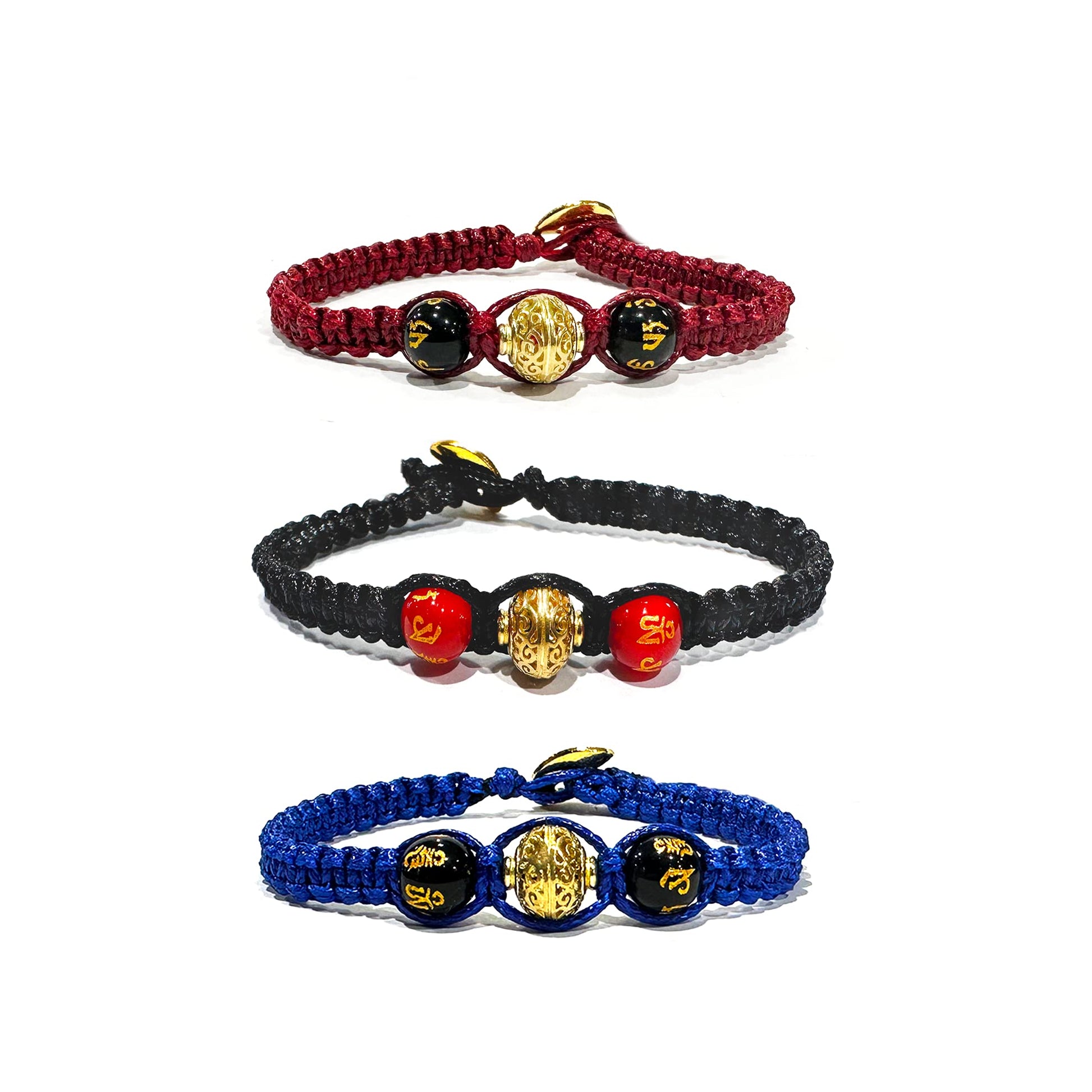 Kabbalah Bracciale della Fortuna contro il Malocchio - KIT 3 Pezzi - Gioiello Mistico Artigianale - Corda Cerata Regolabile Nera - SamsaraFragrances