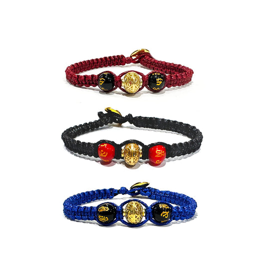 Kabbalah Bracciale della Fortuna contro il Malocchio - KIT 3 Pezzi - Gioiello Mistico Artigianale - Corda Cerata Regolabile Nera - SamsaraFragrances