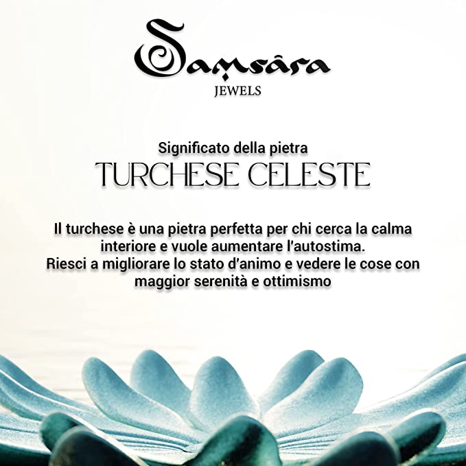 Samsara Kids Bracciale Tibetano Buddista per Bambino/Bambina – Shamballa con Pietra in Turchese Celeste - Filo in Cotone Cerato Marrone - SamsaraFragrances
