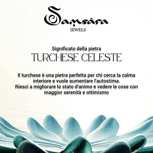 Samsara Kids Bracciale Tibetano Buddista per Bambino/Bambina – Shamballa con Pietra in Turchese Celeste - Filo in Cotone Cerato Marrone - SamsaraFragrances