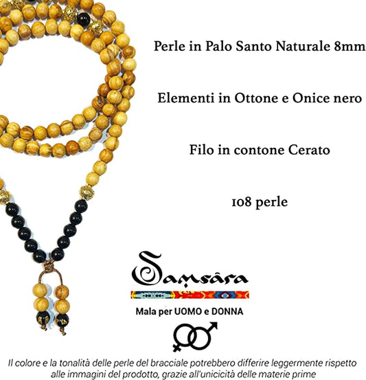 Samsara Collana Tibetana con Palo Santo e Onice Nero - Mala Tibetano con 108 Grani - SamsaraFragrances